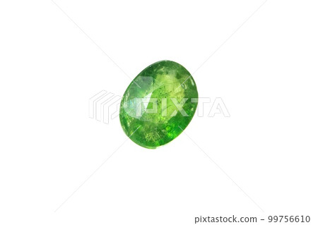 Natural gemstone green tsavorite garnet on white background 99756610