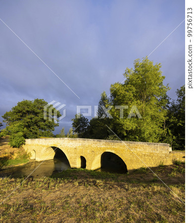 Romanesque bridge of Artigue and river Osse near Larressingle on route to Santiago de Compostela, UNESCO World Heritage Site, departement Gers, France Romanesque bridge of Artigue and river Osse near Larressingle on route to Santiago de Compostela, UNESCO World Heritage Site, departement Gers, France 99756713