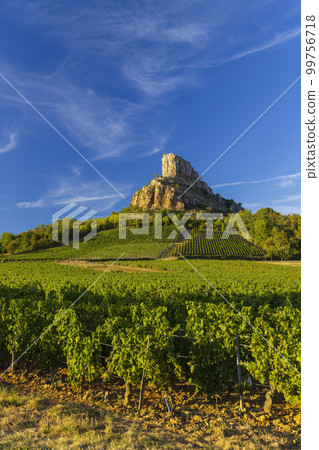 Rock of Solutre with vineyards, Burgundy, Solutre-Pouilly, France Rock of Solutre with vineyards, Burgundy, Solutre-Pouilly, France 99756718
