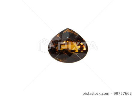 Natural grossular garnet gemstone on white background 99757662