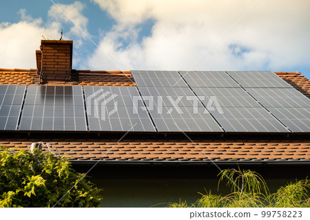 New ecologic house with solar panels Alternative to conventional energy. The battery is charged from a solar cell Advertisement Green energy Sustainable life Renewable New ecologic house with solar panels Alternative to conventional energy. The battery is charged from a solar cell Advertisement Green energy Sustainable life Renewable 99758223