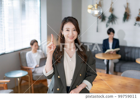 Business female finger pointing 99759011