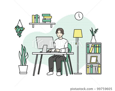 一個人在做遠程工作的插圖 一個人在做遠程工作的插圖 99759605