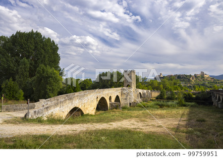stone bridge over Ebro river in Frias, Burgos province, Castilla Leon, Spain 99759951