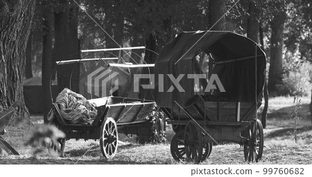 Russian Soviet World War Ii Peasant Carts In Forest. Wwii Equipm 99760682