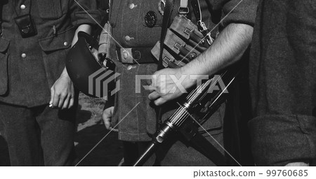 Re-enactor Dressed As German Wehrmacht Infantry Soldier In World Re-enactor Dressed As German Wehrmacht Infantry Soldier In World 99760685