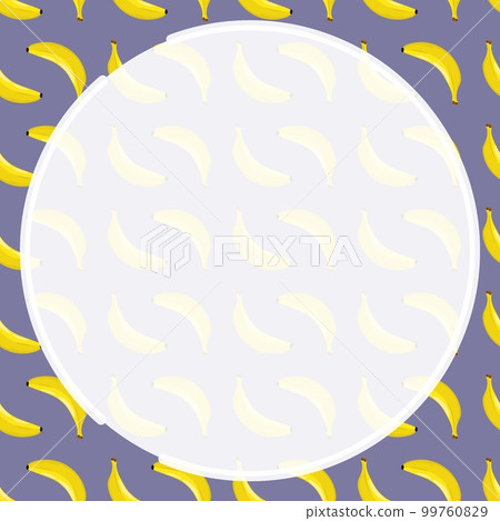 Round frame on background of geometric seamless pattern with sweet ripe banana. Harvesting tropical fruits. Ornament for social network page decoration. Design element. Vector Round frame on background of geometric seamless pattern with sweet ripe banana. Harvesting tropical fruits. Ornament for social network page decoration. Design element. Vector 99760829