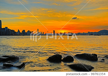 5 July 2013 skyline of Hong kong island from victoria harbour 99761354