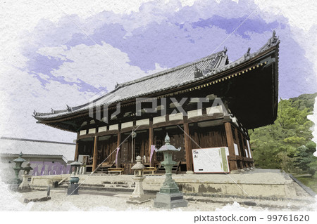 Watercolor-style Eifuku-ji Kondo, Taishi-cho, Minamikawachi-gun, Osaka 99761620