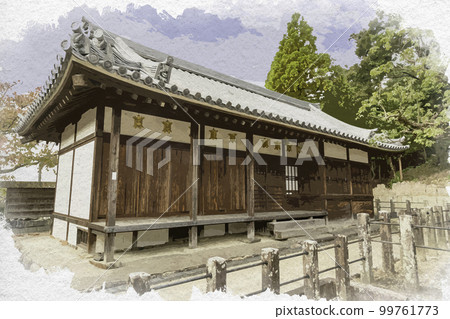 Watercolor-style Eifuku-ji Kamimido Hall, Taishi-cho, Minamikawachi-gun, Osaka 99761773