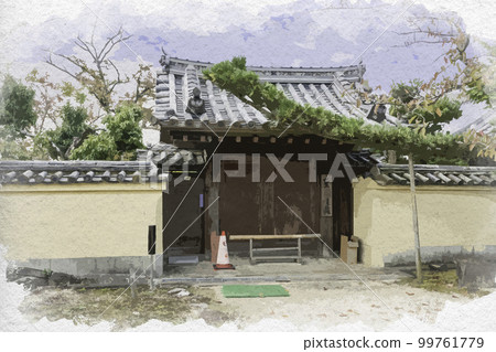 Watercolor-style Eifuku-ji Temple, Shokomyo-in Temple, Taishi-cho, Minamikawachi-gun, Osaka Prefecture 99761779