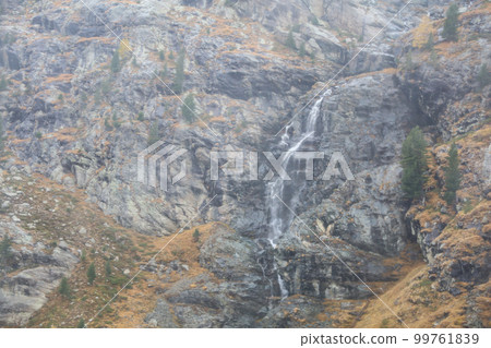View of river and landscape furi mountain in autumn season from cable car in zermatt, swiss 99761839