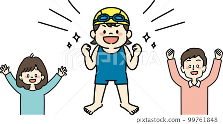 Illustration of a child who is confident in swimming and a parent who is happy 99761848
