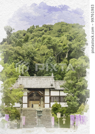 Watercolor-style Eifuku-ji Nitenmon Gate, Taishi-cho, Minamikawachi-gun, Osaka 99761983