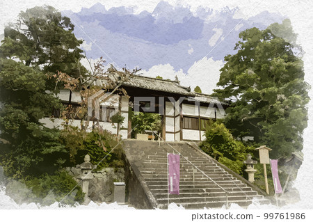 Watercolor-style Eifuku-ji Nitenmon Gate, Taishi-cho, Minamikawachi-gun, Osaka 99761986