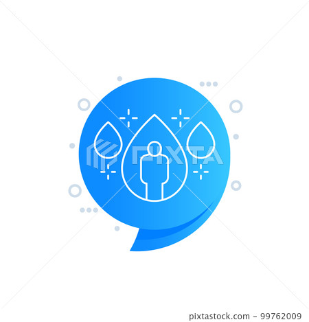 water balance line vector icon, man and water drop water balance line vector icon, man and water drop 99762009