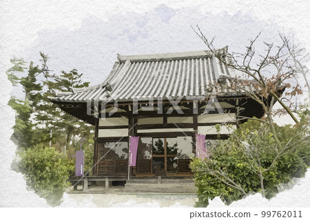 Watercolor-style Eifuku-ji Nenbutsu-do Hall, Taishi-cho, Minamikawachi-gun, Osaka 99762011