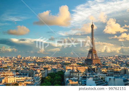 skyline of paris with eiffel tower in france at dusk 99762151