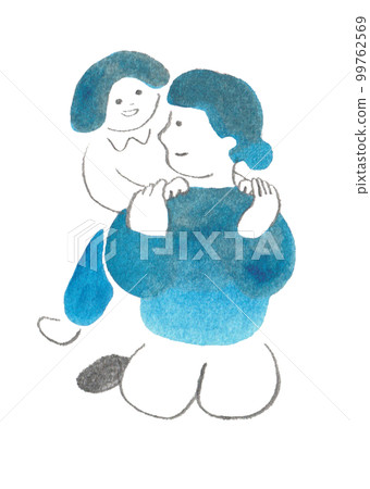 child rubbing mother's shoulder child rubbing mother's shoulder 99762569