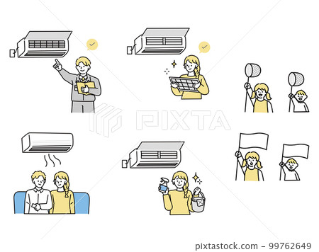 Cooler, air conditioner illustration (cleaning, inspection, installation, construction, comfortable, eco, summer, filter, child) 99762649