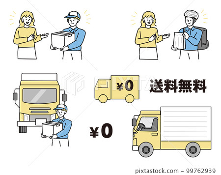 Illustration of home delivery service (courier, Uber, express delivery, online shopping, online payment, truck, free shipping 99762939