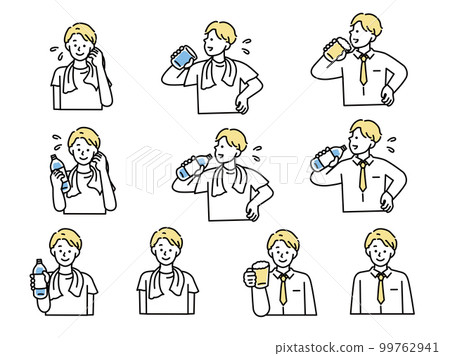Illustration of exercise, drinking party (hydration, year-end party, beer, sweat, health, entertainment) Illustration of exercise, drinking party (hydration, year-end party, beer, sweat, health, entertainment) 99762941