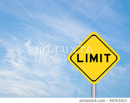 Yellow transportation sign with word limit on blue color sky background 99763923