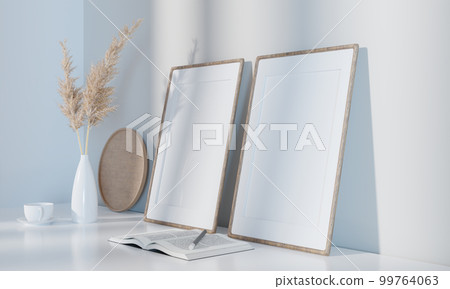 dual picture frame mock up on table 99764063