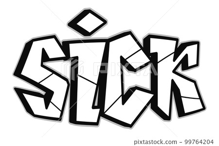 Sick word trippy psychedelic graffiti style letters.Vector hand drawn doodle cartoon logo Sick illustration. Funny cool trippy letters, fashion, graffiti style print for t-shirt, poster concept 99764204