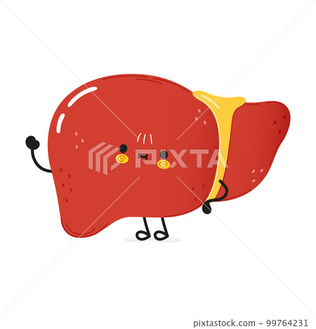 Cute funny liver waving hand character. Vector hand drawn cartoon kawaii character illustration icon. Isolated on white background. Liver character concept Cute funny liver waving hand character. Vector hand drawn cartoon kawaii character illustration icon. Isolated on white background. Liver character concept 99764231
