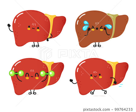 Funny liver characters bundle set. Vector hand drawn doodle style cartoon character illustration icon design. Cute liver mascot character collection Funny liver characters bundle set. Vector hand drawn doodle style cartoon character illustration icon design. Cute liver mascot character collection 99764233