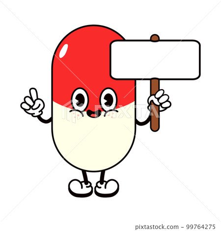 Cute funny pill with an inscription character. Vector hand drawn traditional cartoon vintage, retro, kawaii character illustration icon. Isolated white background. Pill character Cute funny pill with an inscription character. Vector hand drawn traditional cartoon vintage, retro, kawaii character illustration icon. Isolated white background. Pill character 99764275