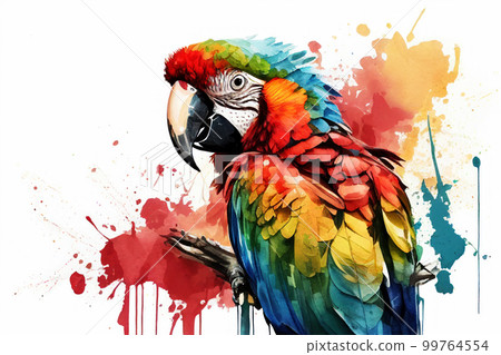 Colorful colorwater drawing Macaw bird background. ai generated. 99764554