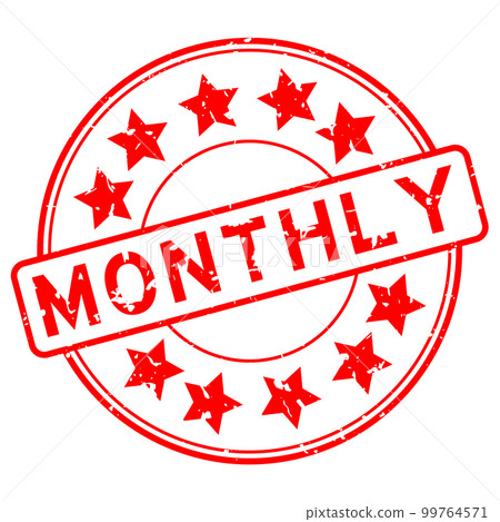 Grunge red monthly word with star icon round rubber seal stamp on white background Grunge red monthly word with star icon round rubber seal stamp on white background 99764571