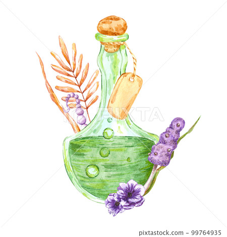 Watercolor magical poison composition. Isolated on white background. Scrapbook, post card, banner, lable. Watercolor magical poison composition. Isolated on white background. Scrapbook, post card, banner, lable. 99764935