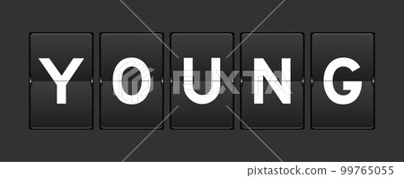 Black color analog flip board with word young on gray background 99765055