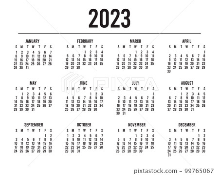 Calendar 2023 with 12 months. office classic simple clean annual calendar. Single page calendar template basic. vector illustration 99765067