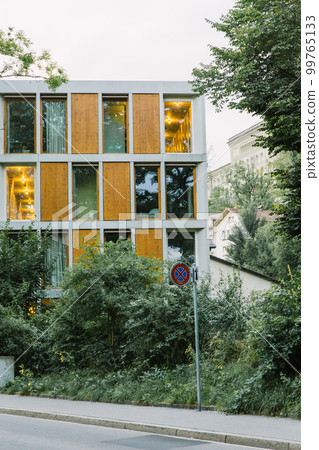 no parking sign street apartment building conceptual 99765133