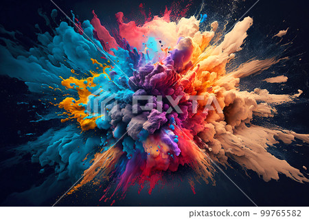 Colored paint splash isolated on black background. Generative AI. Colored paint splash isolated on black background. Generative AI. 99765582