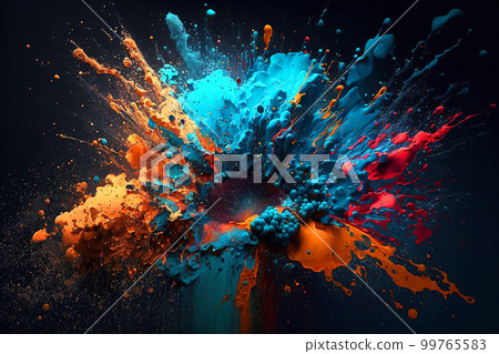 Colored paint splash isolated on black background. Generative AI. Colored paint splash isolated on black background. Generative AI. 99765583