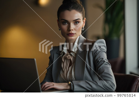 beautiful woman working on a laptop 99765814