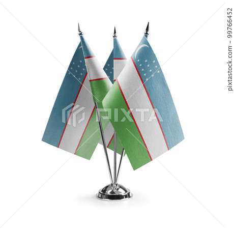 Small national flags of the Uzbekistan on a white background 99766452
