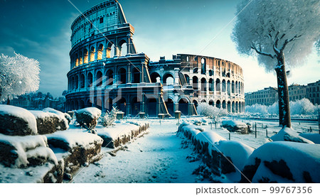Frozen Rome amid winter snow and ice. generative AI 99767356