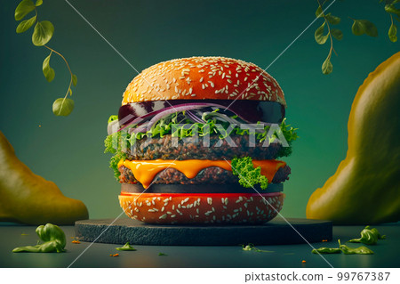 veggie burger photorealistic clean minimalist, generative AI veggie burger photorealistic clean minimalist, generative AI 99767387