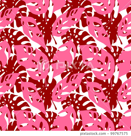 seamless pink red tropical leaves outline pattern, texture, background seamless pink red tropical leaves outline pattern, texture, background 99767575