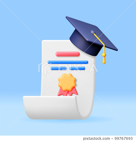 3D Certificate with Stamp and Graduation Cap 99767693