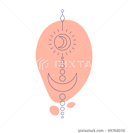 Sun and moon. Esoteric symbol. Hand drawn linear 99768038