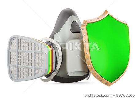 Reusable Half Face Cover, respirator with shield, 3D rendering Reusable Half Face Cover, respirator with shield, 3D rendering 99768100