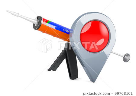 Sealant gun with silicone sealant tube with map pointer. 3D rendering 99768101
