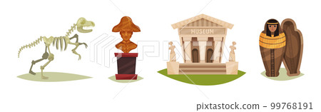 Museum Ancient Artifacts and Archaeological Exhibit Elements Vector Set 99768191